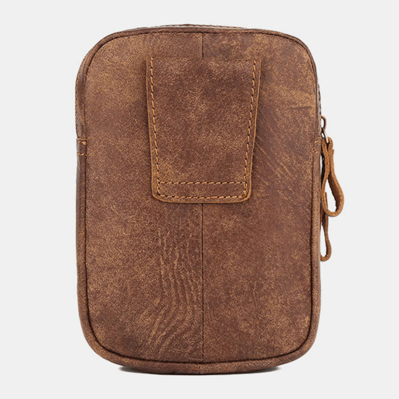 Men Matte Cowhide Waist Bag Multifunctional Large Capacity Vintage 6.3 Inch Phone Bag - MRSLM