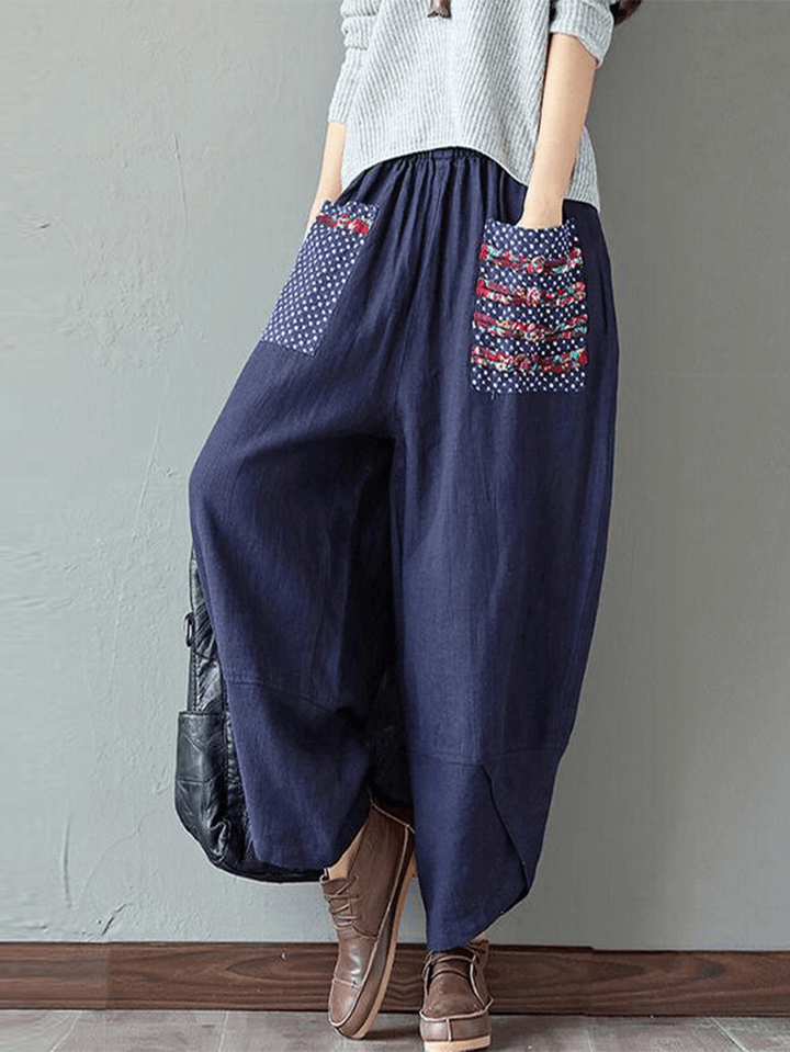 100% Cotton Loose Plicing Ninth Ethnic Style Vintage Pants - MRSLM