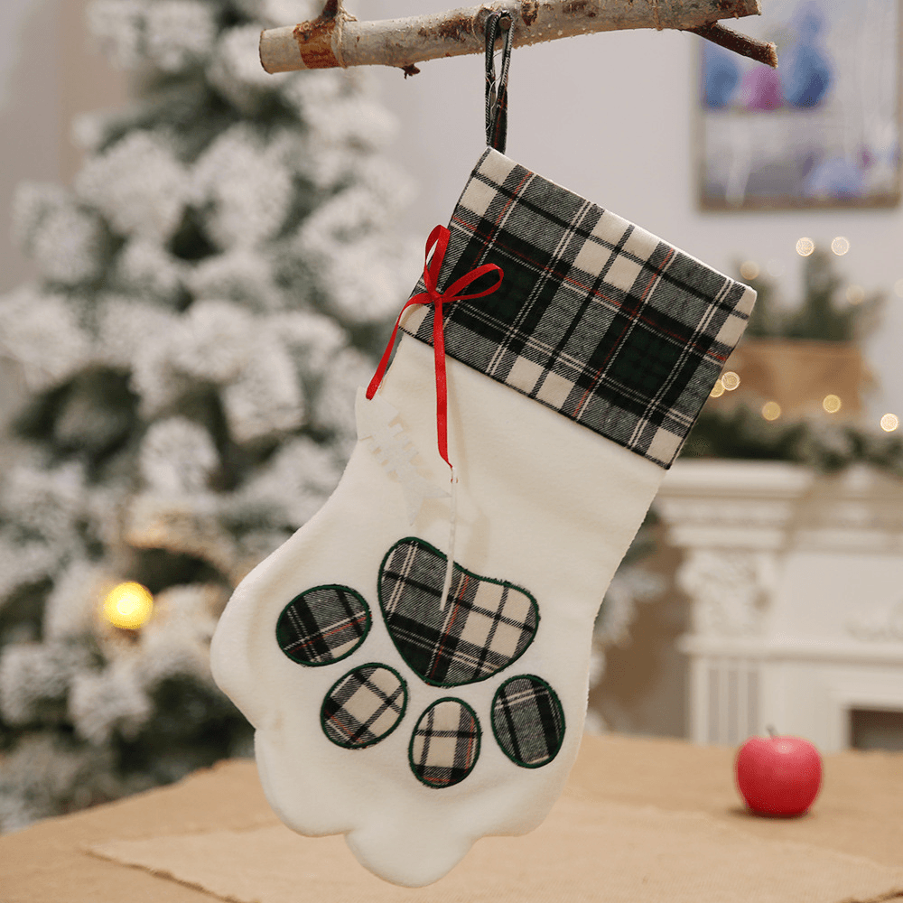 Christmas Socks Red Blue Plaid Dogs Paw Stockings Sacks Hanging New Year Kids Gifts Christmas Party Decorations - MRSLM