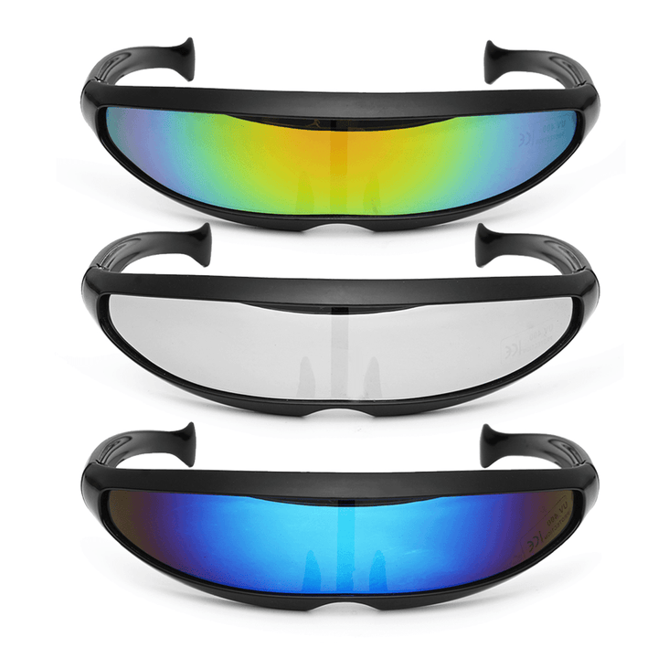 Party Glasses Novelty Futuristic Cyclops Mirrored Sunglasses Monoblock Alien - MRSLM