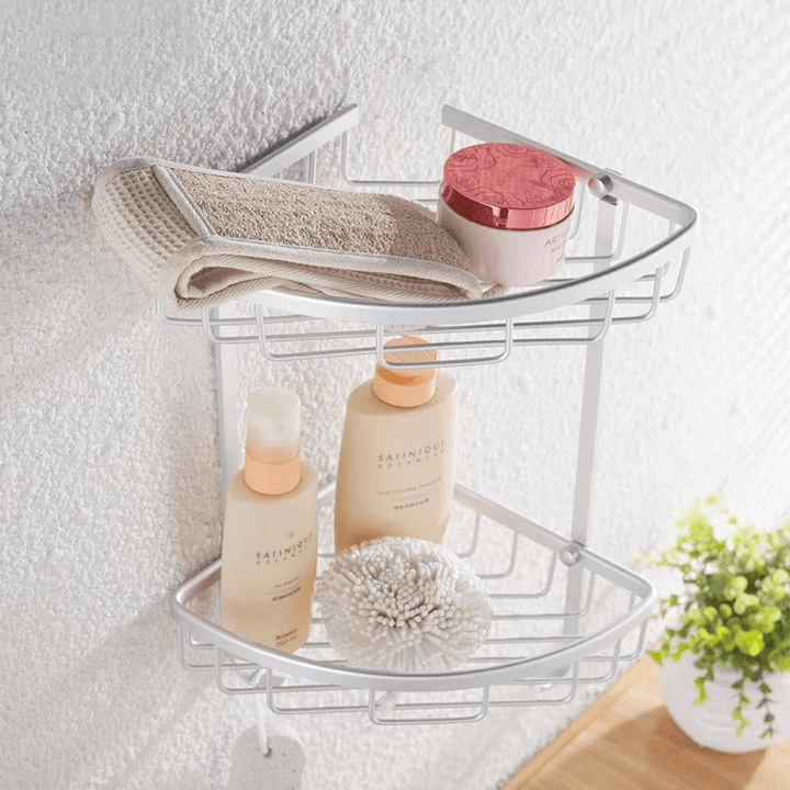 1/2/3 Layers Aluminium Wall Mounted Bathroom Corner Shower Caddies Storage Shelf Rack Holder - MRSLM