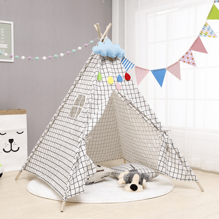 135Cm Kids Teepee Play Tent Pretend Playhouse Indoor Outdoor Children Toddler Indian Canvas Playhouse Sleeping Dome W/ Package Bag Gift - MRSLM