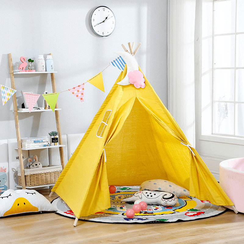 1.35M Large Kids Teepee Play Tent with Durable＆Quality Cotton Canvas Indoor/Outdoor Children Baby Playing Sleeping Pretend Playhouse Boy＆Girls Gifts - MRSLM