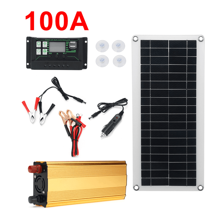 4In1 Waterproof Solar Panel Solar Power Kit W/ 2000W Power Inverter 30W Solar Panel with Soar Charge Controller - MRSLM