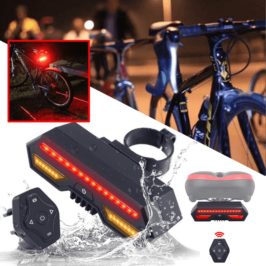 Bicycle Bike Rear Tail Laser LED Indicator Turn Signal Light Wireless Remote Tail Light USB Charging - MRSLM