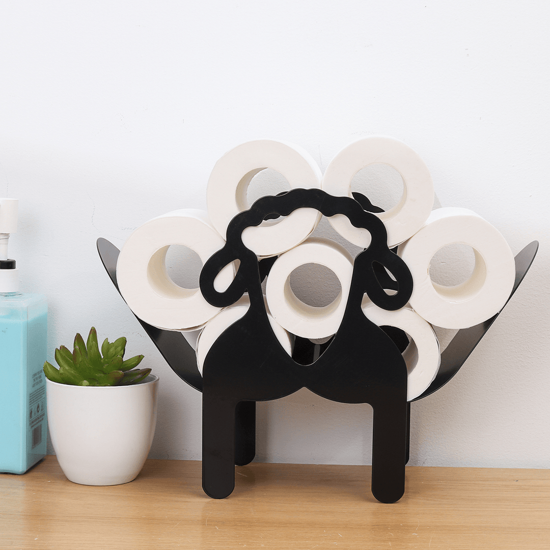 Black Toilet Paper Holder Metal Sheep Shape Tissue Storage Rack - MRSLM