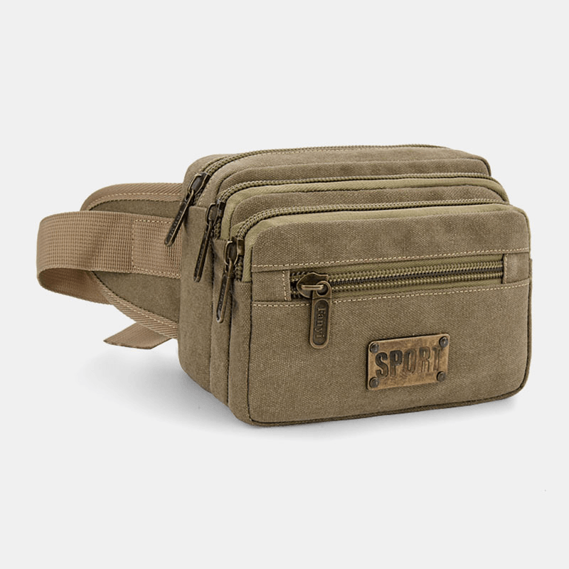 Men Waterproof Multi-Pocket Waist Bag Canvas Large Capacity Multi-Purpose Phone Bag Chest Bag Crossbody Bag Shoulder Bag - MRSLM