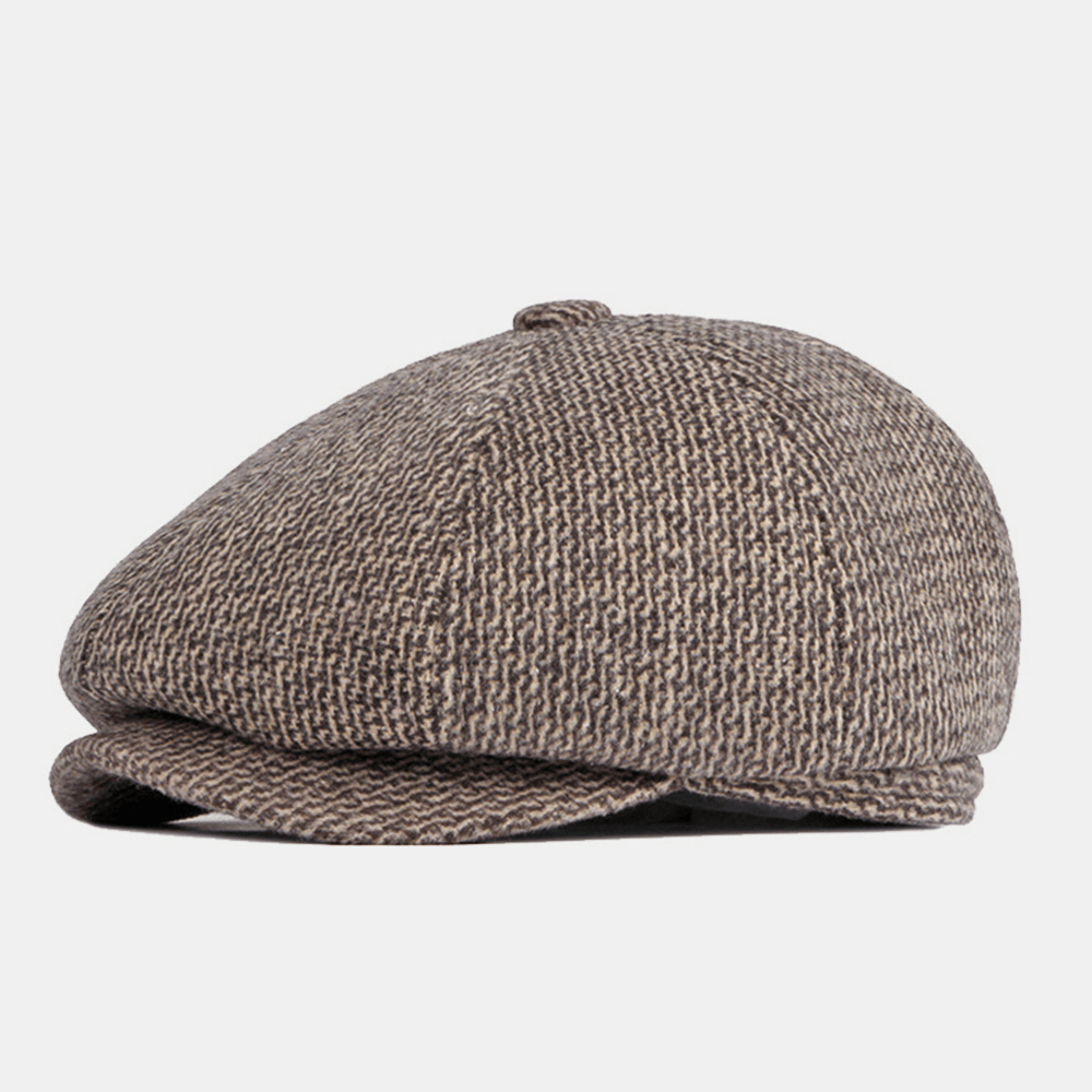 Men British Retro Ear Protection Woolen Octagonal Hat Middle-Aged and Elderly Winter Warm Cool Protection Newsboy Hat - MRSLM