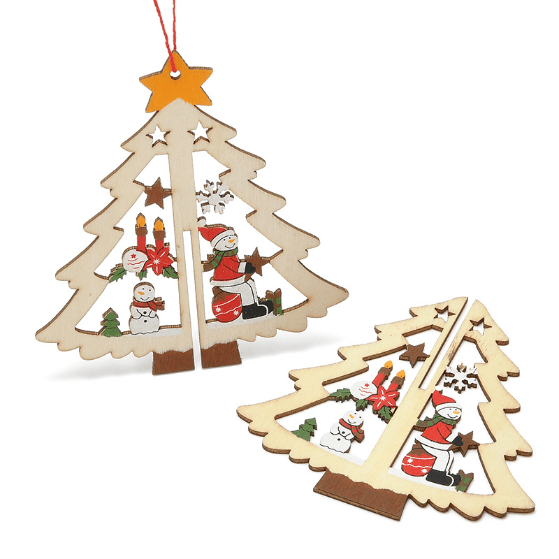 Christmas 3D Wooden Pendant Star Bell Tree Hang Ornaments Home Party Decorations Kids Gifts - MRSLM