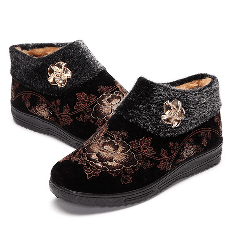 Women Winter Cotton Fur Lining Boots Casual Outdoor Plush Flats - MRSLM