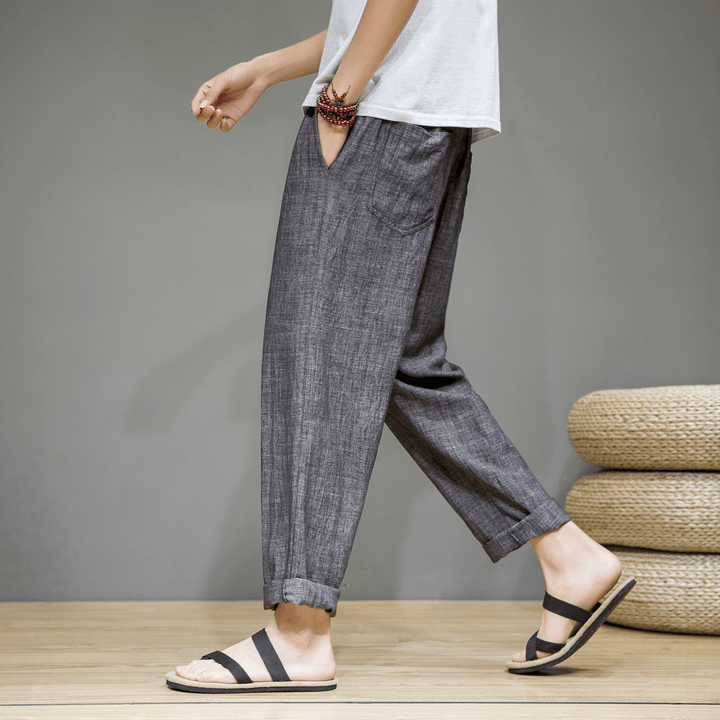 2021 Summer New Linen Casual Pants Men'S Thin Sports Nine-Point Pants Chinese Style Large Size Loose Cotton and Linen Pants - MRSLM