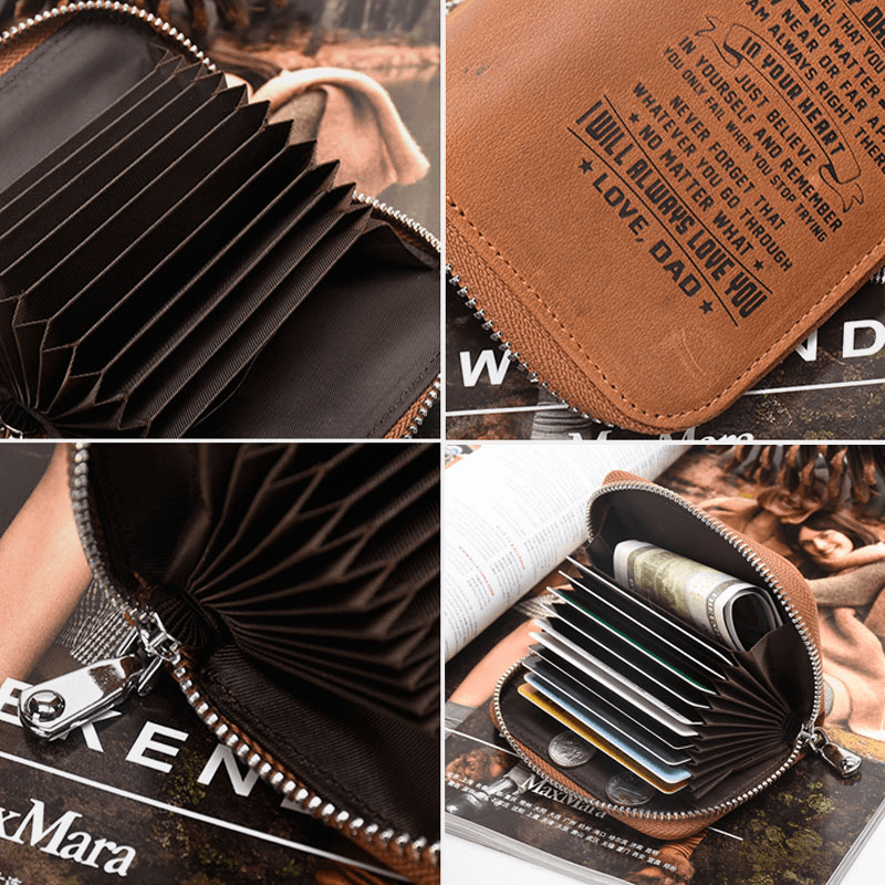 Men Genuine Leather RFID Blocking Anti-Theft Retro Organ Shape Multi-Slot Card Bag Wallet - MRSLM