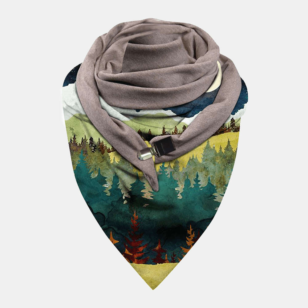 Women Triangle Landscape Printing Shawl Retro Casual Multi-Purpose Winter Windproof Warm Scarves Scarf - MRSLM