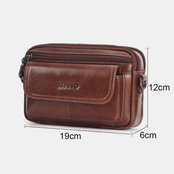 Men Genuine Leather Multifunctional Crossbody Bag Waist Bag Belt Bag - MRSLM