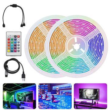 2x5M 2835 SMD Non-waterproof RGB LED Strip Light 24Keys Remote Control KTV Hotel Bar Home TV Back Lighting - MRSLM