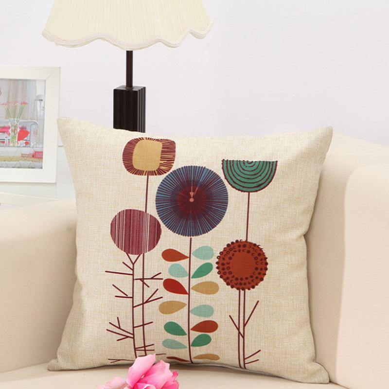 Concise Style Flower Pattern Decoration Cushion Cover Square Linen Pillow Case - MRSLM