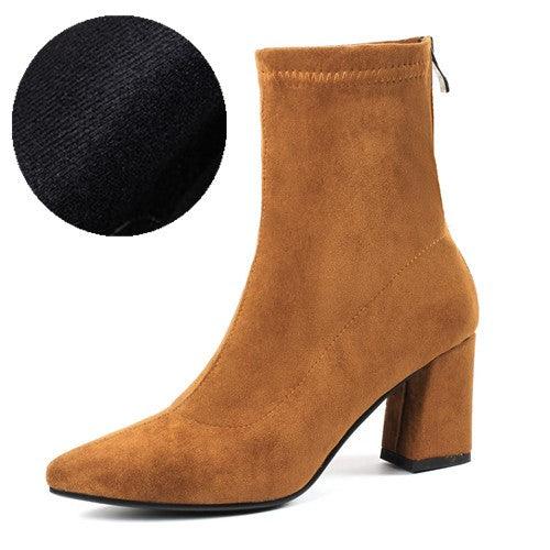 Women's Ankle Winter High-heeled Mid-tube Pointed Toe Thick-heeled Martin Boots - MRSLM