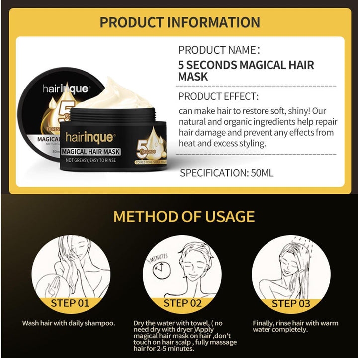 HAIRINQUE 50ml Magical Treatment Hair Mask Nourishing 5 Seconds Repairs Damages Hair Conditioner - MRSLM