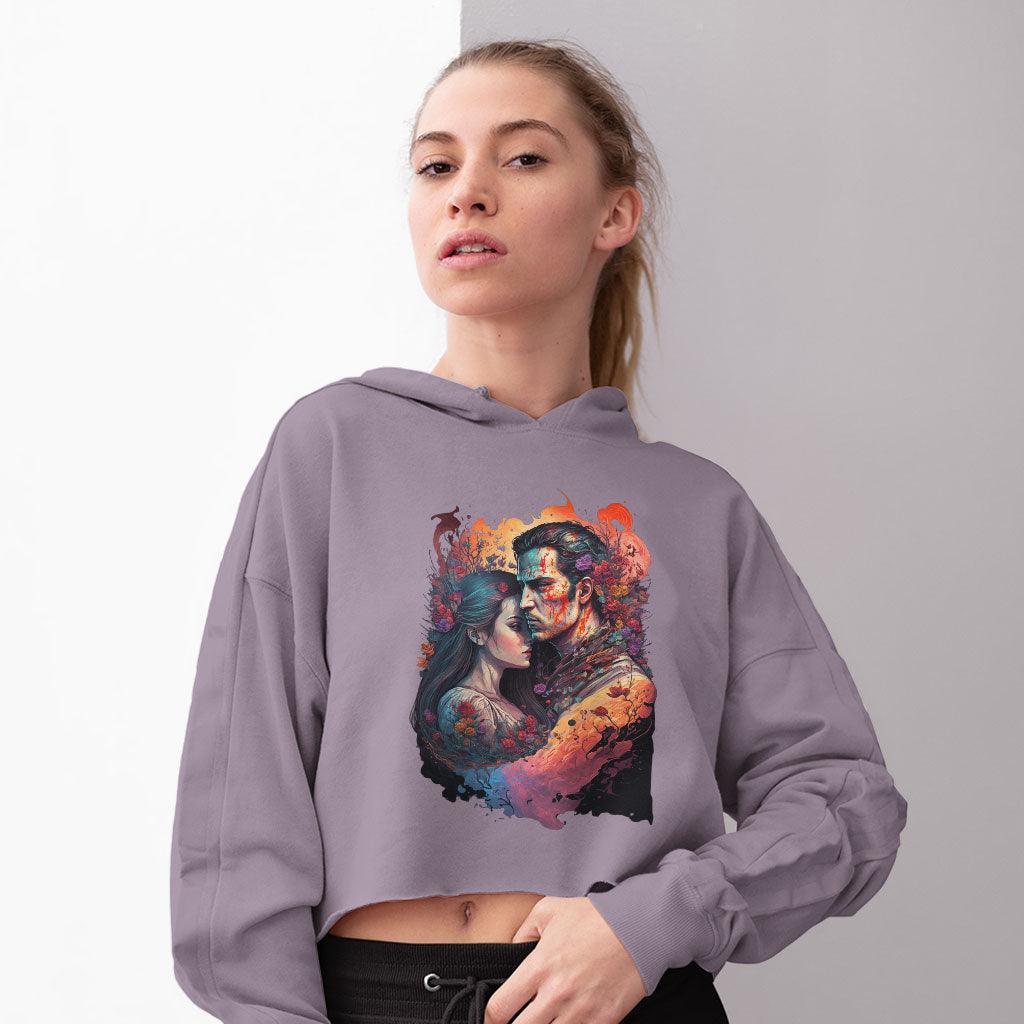 Floral Print Women's Cropped Hoodie - Love Cropped Hoodie - Graphic Hooded Sweatshirt - MRSLM