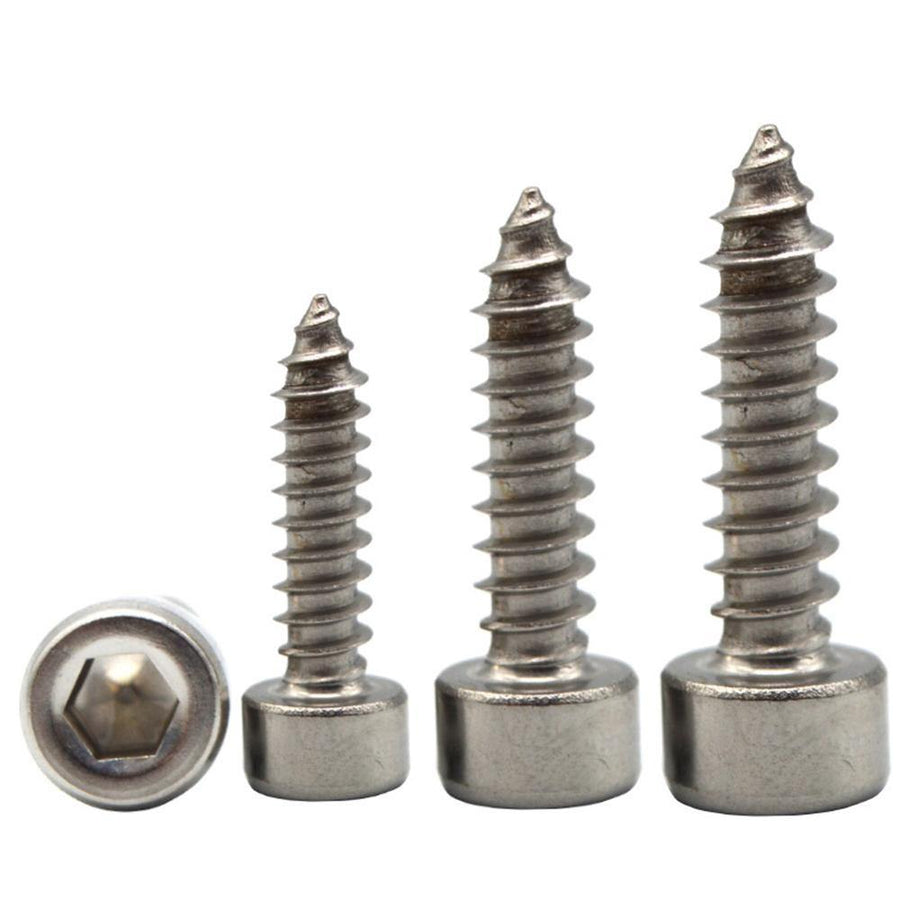 Suleve M2.6SH1 50Pcs M2.6 304 Stainless Steel Hex Socket Cylinder Cap Head Self Tapping Screw Wood Screws Speaker Screws Optional Length - MRSLM