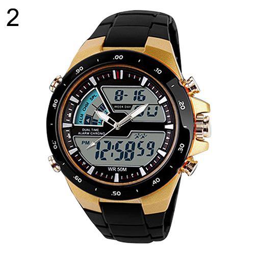 Men Waterproof Sport Digital Analog Dual Time Alarm Date Chronograph Wrist Watch - MRSLM