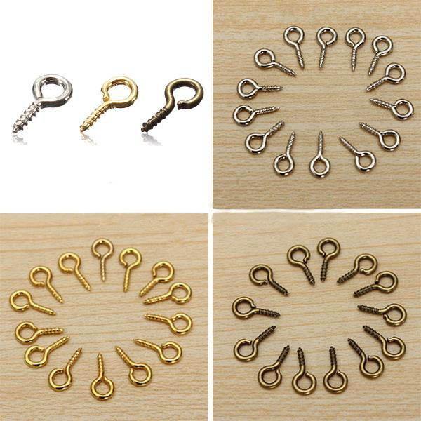 100pcs Mini Eye Pins Eyepins Hooks Eyelets Screw Threaded Peg 8x3.5mm - MRSLM