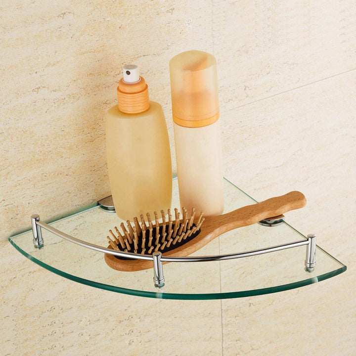 20cm/25cm Modern Glass Bathroom Bath Shower Triangular Shelf Organizer Towel Holder Single Layer - MRSLM