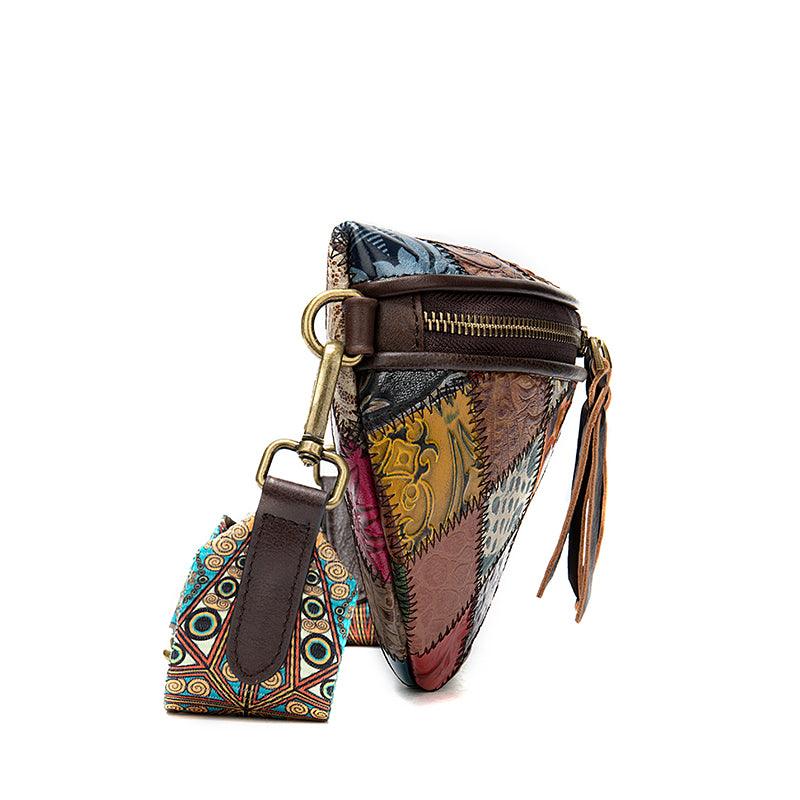 Leather ethnic stitching crossbody bag - MRSLM