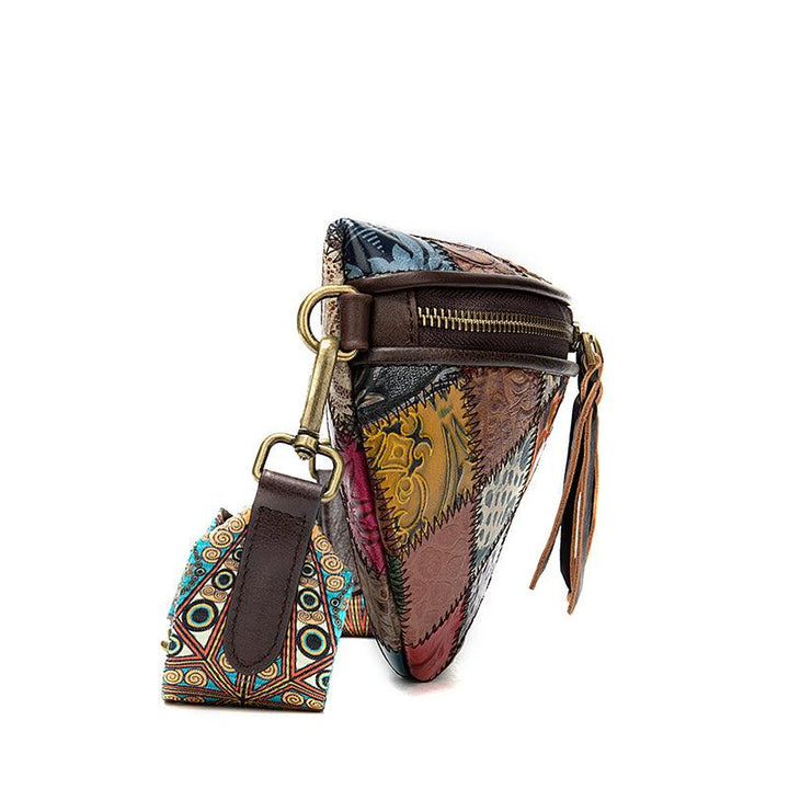 Leather ethnic stitching crossbody bag - MRSLM