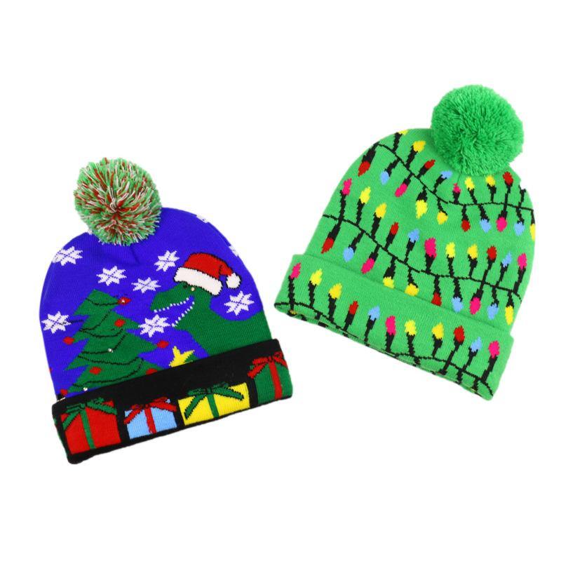 Snowman Elk Christmas Tree Flanged Ball Knit Cap - MRSLM