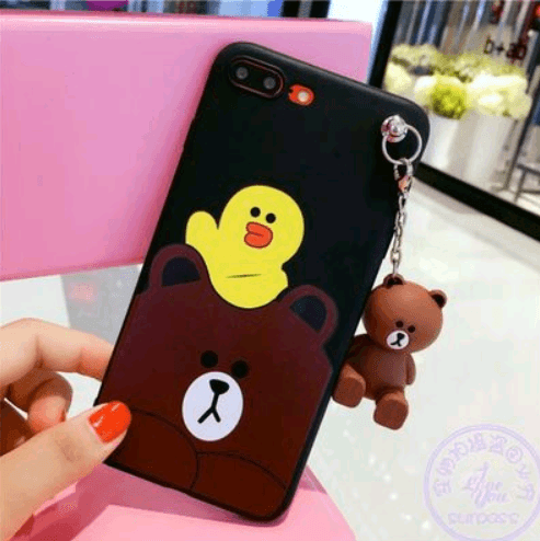 iPhone8/7PLUS doll pendant mobile phone shell 6S pink rabbit rubber sleeve iPhoneX/7 bear doll lanyard bracket - MRSLM