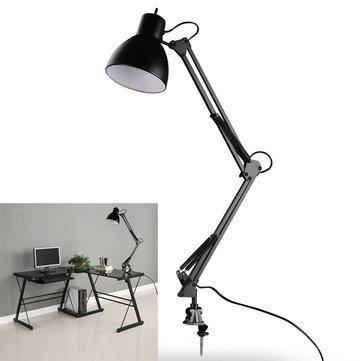 Flexible Swing Arm Clamp Mount Lamp Office Studio Home E27/E26 Table Black Desk Light AC85-265V - MRSLM