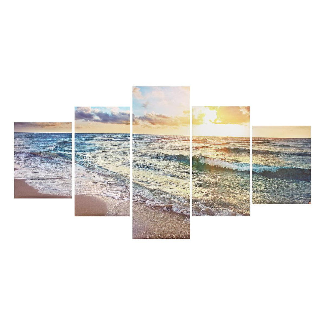 5 Panels Unframed Modern Canvas Seascape Sunrise Art Hanging Picture Room Wall Art Pictures Home Wall Decoration Supplies - MRSLM