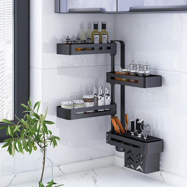 Kitchen Shelf Corner Rotation Seasoning Rack Aluminum Alloy Bathroom Multi-layer Shelf without Hole Wall Hanging Rotary Storage - MRSLM