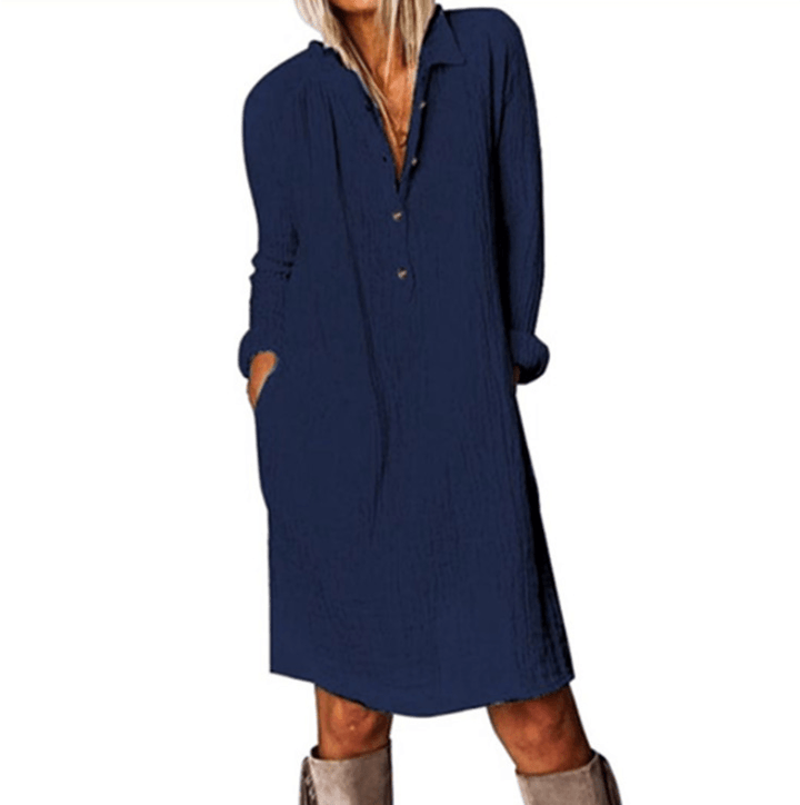 Cotton And Linen Long Sleeve Dress - MRSLM