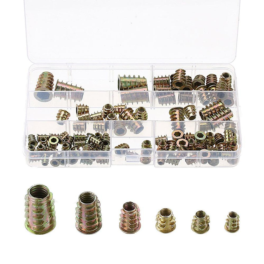 100Pcs M4 to M10 Color Zinc Alloy Wood Furniture Hex Socket Drive Threaded Insert Nut Bolt Fastener - MRSLM