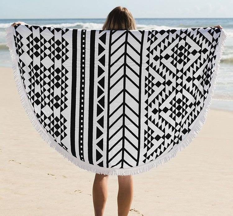 150cm Pure Cotton Bohemia Roud Tassel Knitted Beach Towel Lantern Towel Home Blanket - MRSLM