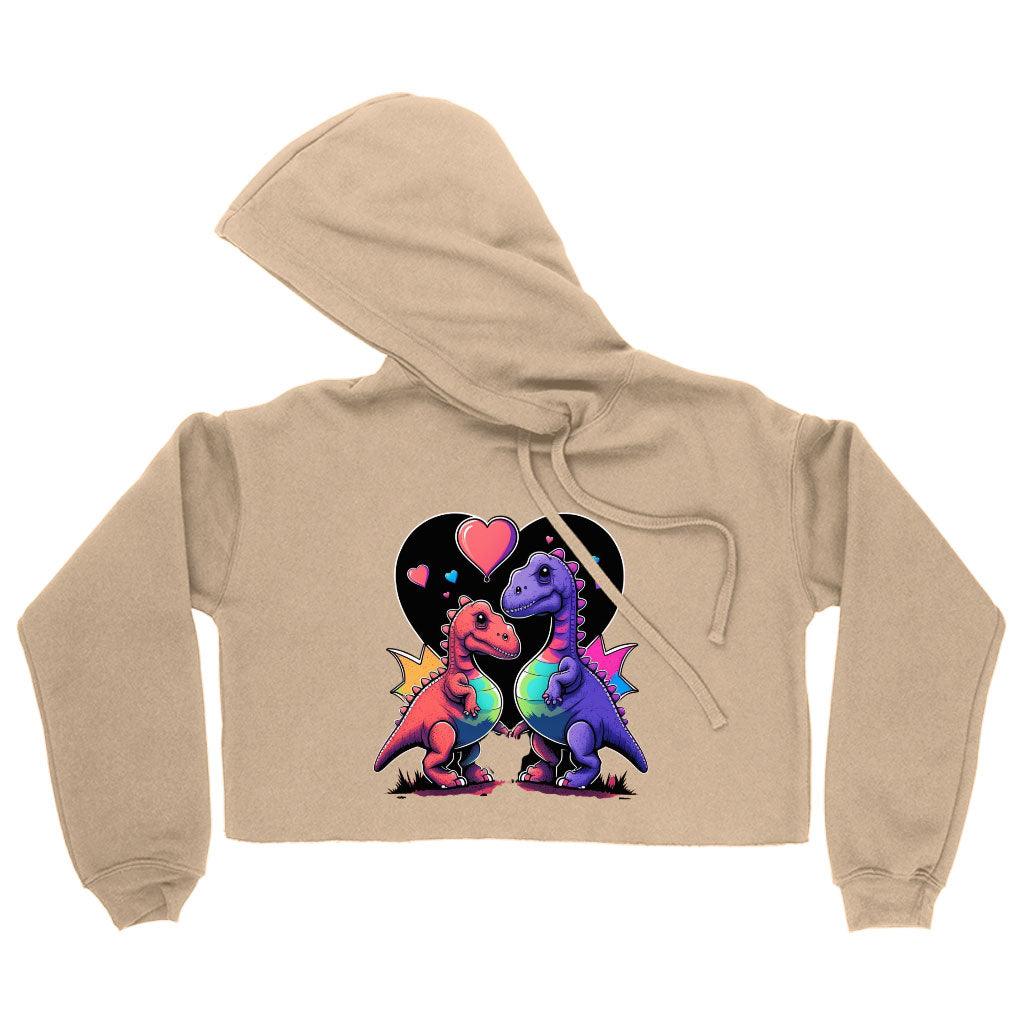 Animal Print Women's Cropped Hoodie - Dinosaur Art Cropped Hoodie - Themed Hooded Sweatshirt - MRSLM