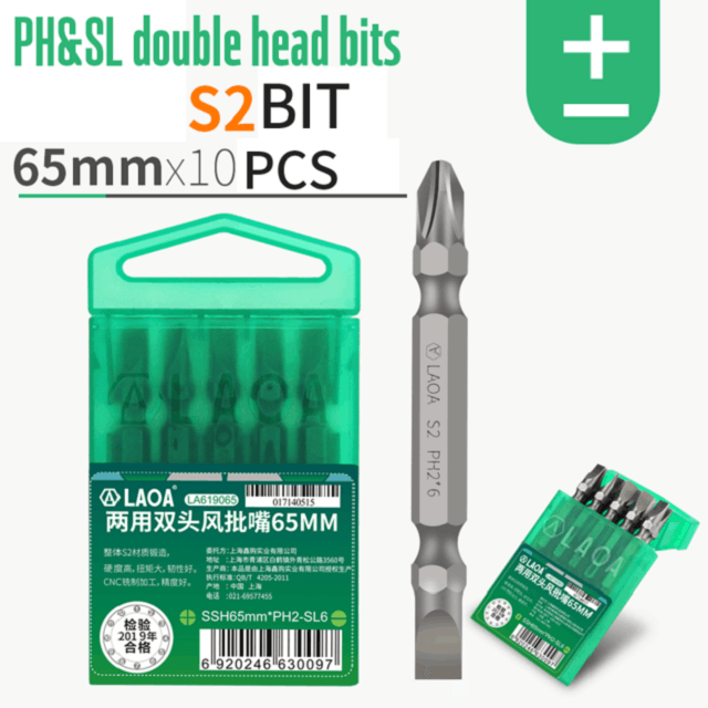 LAOA 65mm Screwdriver Bits Set S2 Two-end Screwdrivers Bit Rigid up to 58HDC Slotted Phillips Bit - MRSLM