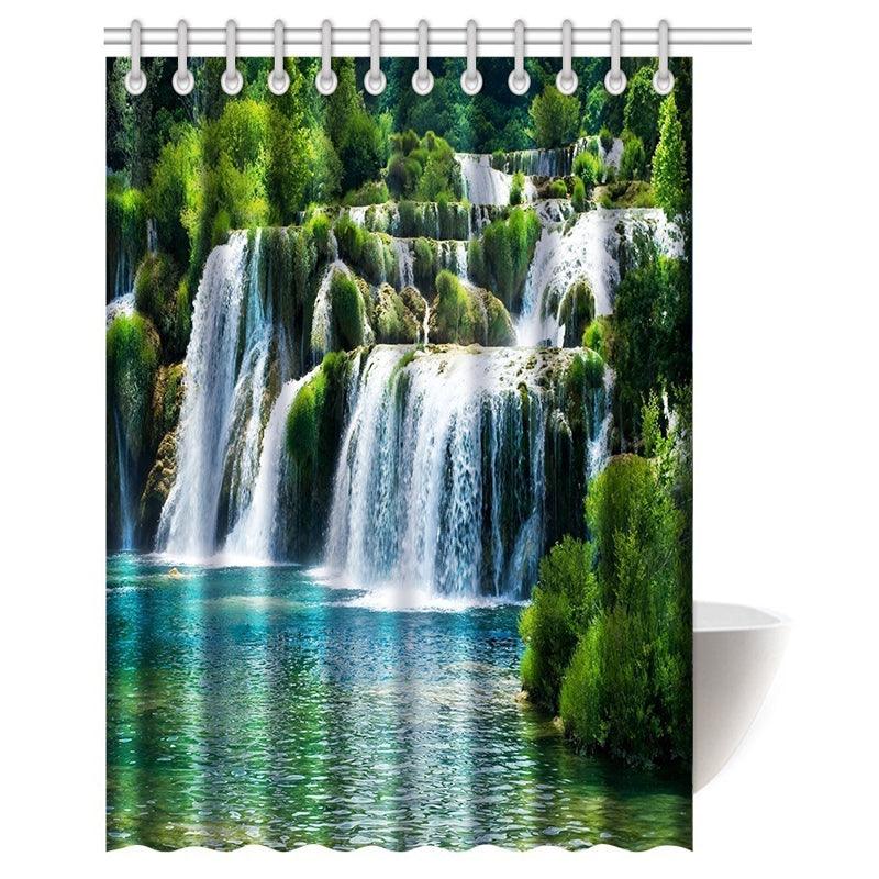 180 x180cm Shower Curtain Anti-Slip Carpets Waterfall Style Bathroom Bath Mat - MRSLM