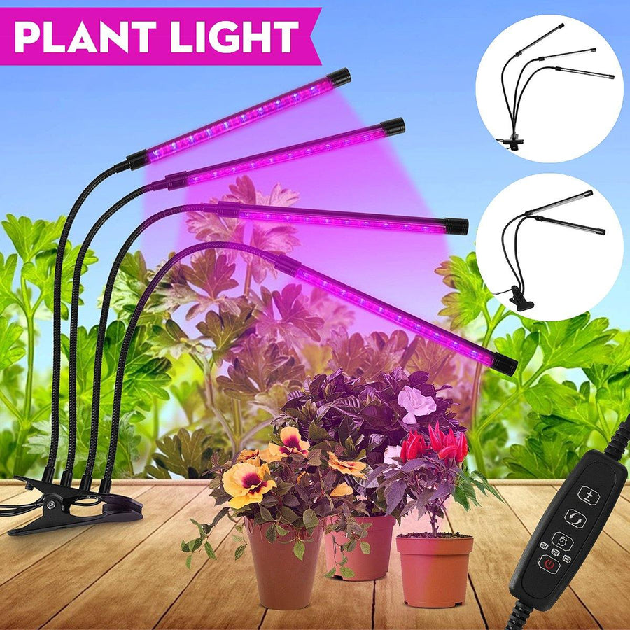 2/3/4 Heads LED Grow Light Full Spectrum Plant Lamp for Indoor Vegetables Greenhouse with Power Adapter - MRSLM