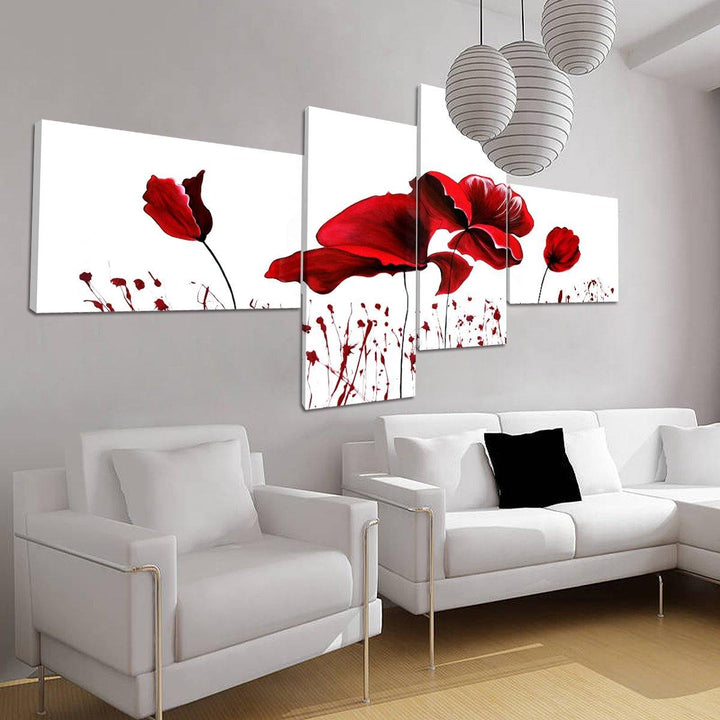 4PCS Geometric Flower Canvas Art Print Paint Wall Picture Poster Mural DIY Decorations - MRSLM