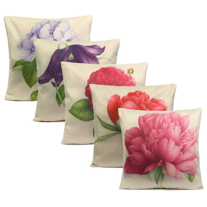 Rose Flowers Cotton Linen Throw Pillow Case Sofa Bed Car Cushion Cover Home Decor - MRSLM