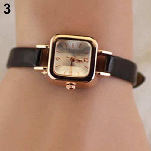 Women's Slim Faux Leather Strap Square Dial Analog Quartz Wrist Watch Gift - MRSLM