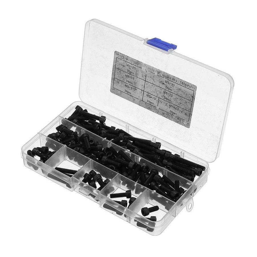 Suleve M5CH1 140Pcs M5 12.9 Grade Carbon Steel Hex Socket Cap Head Screw Bolt Assortment Kit - MRSLM