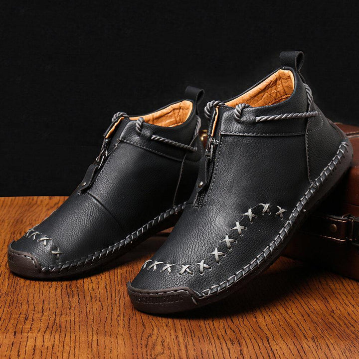 Men Hand Stitching Zipper Genuine Leather Casual Business Ankle Boots - MRSLM