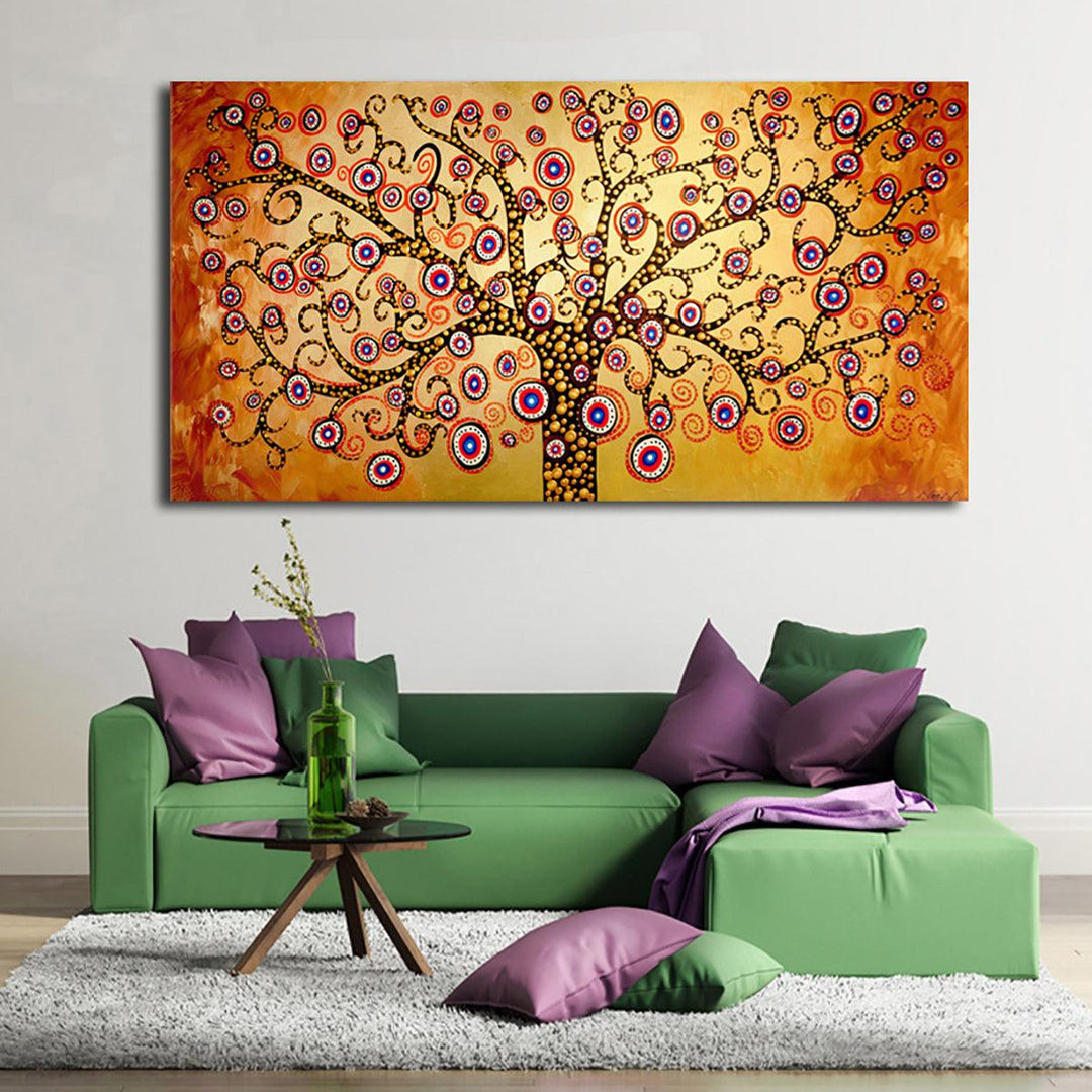 1pcs Canvas Oil Painting Wall Decor Yellow Abstract Tree Wall Hanging Decorative Art Pictures Frameless for Home Office - MRSLM