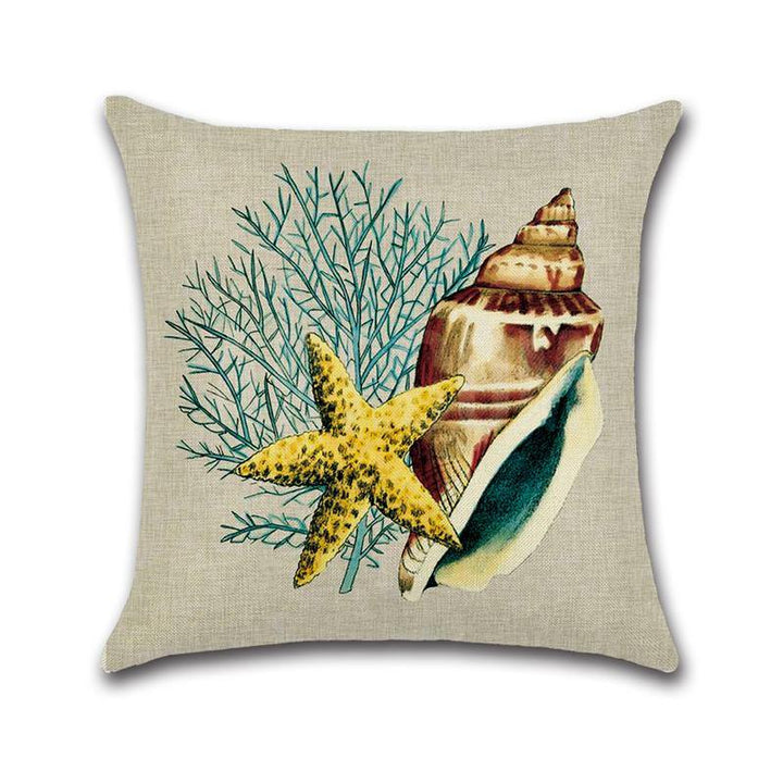 Sea Snail Printed Cotton Linen Cushion Cover Concise Beach Style Square Home Decor Sofa Pillow Case - MRSLM