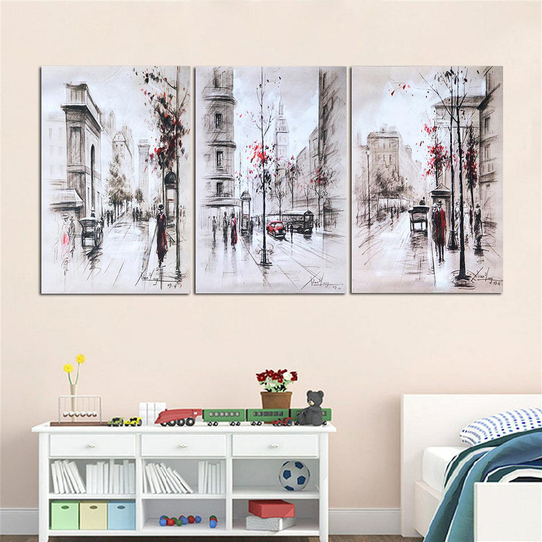 3Pcs City Road Canvas Print Paintings Wall Decorative Print Art Pictures Frameless Wall Hanging Decorations for Home Office - MRSLM