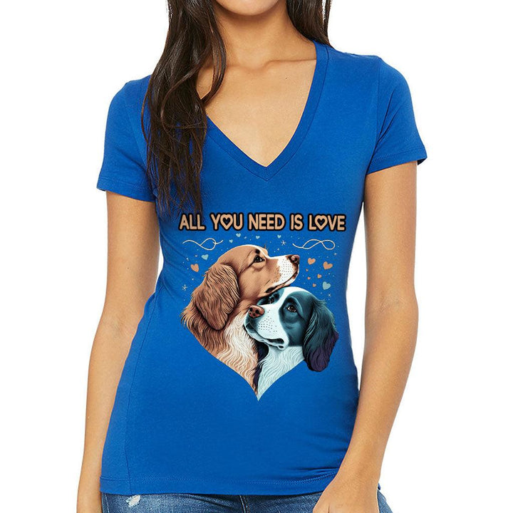 Dog Love Women's V-Neck T-Shirt - Cute Couple V-Neck Tee - Art T-Shirt - MRSLM